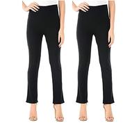 Crazy Girls Womens Bootleg Trousers Ladies Boot Cut Stretch Finely Ribbed Work Bottoms (14, Black - 2 Pack)