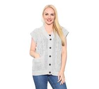 Crazy Girls Womens Cable Knit Sleeveless Jumper, Silver Grey, XL (UK 16-18)