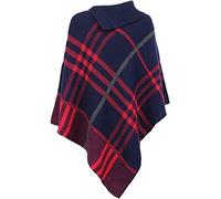 Crazy Girls Womens Check Printed Ladies Stretch Knitted Collared Cape Wrap Shawl Jumper Poncho Top (One Size, Navy)