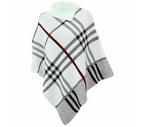 Crazy Girls Womens Check Printed Ladies Stretch Knitted Collared Cape Wrap Shawl Jumper Poncho Top (One Size, Cream)