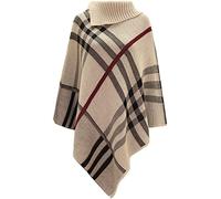 Crazy Girls Womens Check Printed Ladies Stretch Knitted Collared Cape Wrap Shawl Jumper Poncho Top (One Size, Stone)