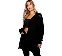 Crazy Girls Womens Crochet Knitted Boyfriend Cardigan, Black, XXL (UK 20-22)