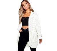 Crazy Girls Womens Crochet Knitted Boyfriend Cardigan, Cream, XL (UK 16-18)
