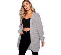 Crazy Girls Womens Crochet Knitted Boyfriend Cardigan, Grey, SM (UK 8-10)