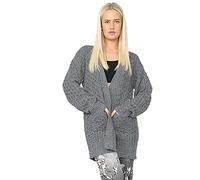 Crazy Girls Womens Crochet Knitted Boyfriend Cardigan, Marl Black, ML (UK 12-14)