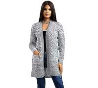 Crazy Girls Womens Crochet Knitted Boyfriend Cardigan, Marl Grey, XL (UK 16-18)