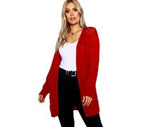 Crazy Girls Womens Crochet Knitted Boyfriend Cardigan, Red, SM (UK 8-10)
