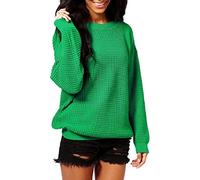 Crazy Girls Womens Ladies Baggy Long Sleeve Knitted Plain Chunky Top Sweater Jumper S-XL (16-18, Jade Green)