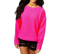Crazy Girls Womens Ladies Baggy Long Sleeve Knitted Plain Chunky Top Sweater Jumper S-XL (16-18, Neon Pink)