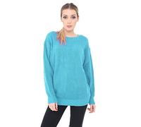 Crazy Girls Womens Ladies Baggy Long Sleeve Knitted Plain Chunky Top Sweater Jumper S-XL (2XL, Turquoise)
