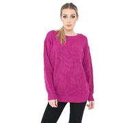 Crazy Girls Womens Ladies Baggy Long Sleeve Knitted Plain Chunky Top Sweater Jumper S-XL (M/L, Cerise)