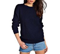 Crazy Girls Womens Ladies Baggy Long Sleeve Knitted Plain Chunky Top Sweater Jumper S-XL (M-L, Navy)