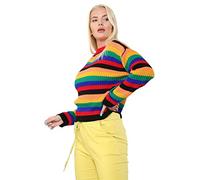 Crazy Girls Womens Ladies Baggy Long Sleeve Knitted Plain Chunky Top Sweater Jumper S-XL (M/L, Rainbow)