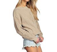 Crazy Girls Womens Ladies Baggy Long Sleeve Knitted Plain Chunky Top Sweater Jumper S-XL (M-L, Stone)