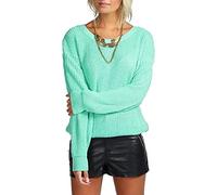 Crazy Girls Womens Ladies Baggy Long Sleeve Knitted Plain Chunky Top Sweater Jumper S-XL (S-M, Aqua Cyan)