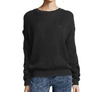 Crazy Girls Womens Ladies Baggy Long Sleeve Knitted Plain Chunky Top Sweater Jumper S-XL (S-M, Black)