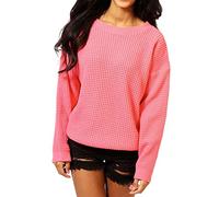 Crazy Girls Womens Ladies Baggy Long Sleeve Knitted Plain Chunky Top Sweater Jumper S-XL (S-M, Coral)