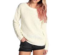 Crazy Girls Womens Ladies Baggy Long Sleeve Knitted Plain Chunky Top Sweater Jumper S-XL (S-M, Cream)