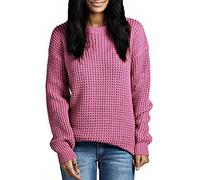 Crazy Girls Womens Ladies Baggy Long Sleeve Knitted Plain Chunky Top Sweater Jumper S-XL (S-M, Dusty Pink)