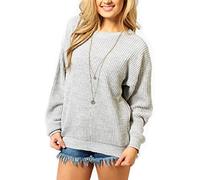 Crazy Girls Womens Ladies Baggy Long Sleeve Knitted Plain Chunky Top Sweater Jumper S-XL (S-M, Light Grey)