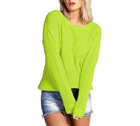 Crazy Girls Womens Ladies Baggy Long Sleeve Knitted Plain Chunky Top Sweater Jumper S-XL (S/M, Lime Green)