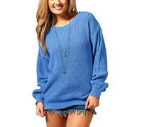 Crazy Girls Womens Ladies Baggy Long Sleeve Knitted Plain Chunky Top Sweater Jumper S-XL (S-M, Sky Blue)
