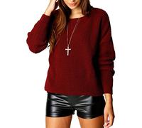 Crazy Girls Womens Ladies Baggy Long Sleeve Knitted Plain Chunky Top Sweater Jumper S-XL (S-M, Wine)