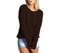 Crazy Girls Womens Ladies Baggy Long Sleeve Knitted Plain Chunky Top Sweater Jumper S-XL (XL, Brown)
