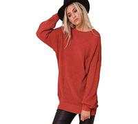 Crazy Girls Womens Ladies Baggy Long Sleeve Knitted Plain Chunky Top Sweater Jumper S-XL (XL, Rust)