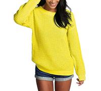 Crazy Girls Womens Ladies Baggy Long Sleeve Knitted Plain Chunky Top Sweater Jumper S-XL (XL, Yellow)