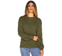 Crazy Girls Womens Ladies Baggy Long Sleeve Knitted Plain Chunky Top Sweater Jumper S-XL (XXL, Khaki)