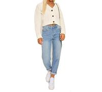 Crazy Girls Women's Ladies Long Sleeve 3 Button Cropped Chunky Aran Cable Knitted Grandad Cardigan (12-14, Cream)