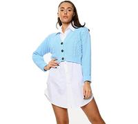 Crazy Girls Women's Ladies Long Sleeve 3 Button Cropped Chunky Aran Cable Knitted Grandad Cardigan (8-10, Baby Blue)