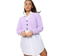 Crazy Girls Women's Ladies Long Sleeve 3 Button Cropped Chunky Aran Cable Knitted Grandad Cardigan (8-10, Lilac)