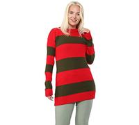 Crazy Girls Womens Ladies Men's Unisex Halloween Pumpkin Face Knitted Jumper Red & Green Stripes Top UK 8-24 (16/18, Red & Green Stripes)
