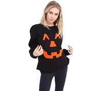 Crazy Girls Womens Ladies Men's Unisex Halloween Pumpkin Face Knitted Jumper Top UK 8-24 (20/22, Black)
