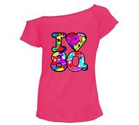 Crazy Girls Women's Ladies Multi Colour I Love The 80s Fancy Dress Hen Party Retro T-Shirt Top (12-14, Pink)