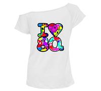 Crazy Girls Women's Ladies Multi Colour I Love The 80s Fancy Dress Hen Party Retro T-Shirt Top (24-26, White)