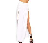 Crazy Girls Womens Long Double Split High Waist Ladies Plain Jersey Stretch Two Side Slit Maxi Skirt (20-22, White)