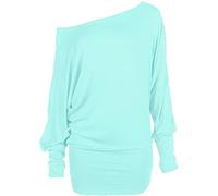 Crazy Girls Womens Long Sleeve One Off-Shoulder Plain Baggy Batwing Top UK8-24, Aqua, 2XL (UK 20-22)