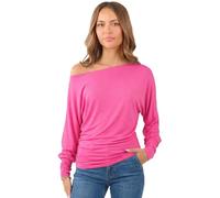 Crazy Girls Womens Long Sleeve One Off-Shoulder Plain Baggy Batwing Top UK8-24, Cerise, SM (UK 8-10)