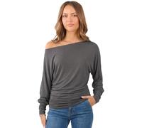 Crazy Girls Womens Long Sleeve One Off-Shoulder Plain Baggy Batwing Top UK8-24, Charcoal, ML (UK 12-14)