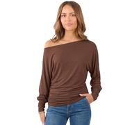 Crazy Girls Womens Long Sleeve One Off-Shoulder Plain Baggy Batwing Top UK8-24 (Chocolate Plain, 24-26)