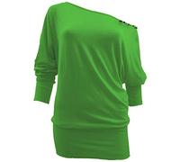 Crazy Girls Womens Long Sleeve One Off-Shoulder Plain Baggy Batwing Top UK8-24, Jade Green, 2XL (UK 20-22)