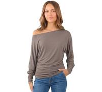 Crazy Girls Womens Long Sleeve One Off-Shoulder Plain Baggy Batwing Top UK8-24, Mocha, ML (UK 12-14)