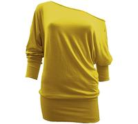 Crazy Girls Womens Long Sleeve One Off-Shoulder Plain Baggy Batwing Top UK8-24, Mustard, XL (UK 16-18)