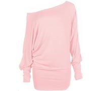 Crazy Girls Womens Long Sleeve One Off-Shoulder Plain Baggy Batwing Top UK8-24, Nude, 3XL (UK 24-26)