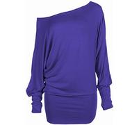 Crazy Girls Womens Long Sleeve One Off-Shoulder Plain Baggy Batwing Top UK8-24, Purple, 2XL (UK 20-22)