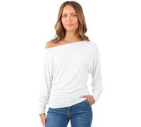 Crazy Girls Womens Long Sleeve One Off-Shoulder Plain Baggy Batwing Top UK8-24, White, ML (UK 12-14)