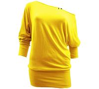 Crazy Girls Womens Long Sleeve One Off-Shoulder Plain Baggy Batwing Top UK8-24, Yellow, XL (UK 16-18)